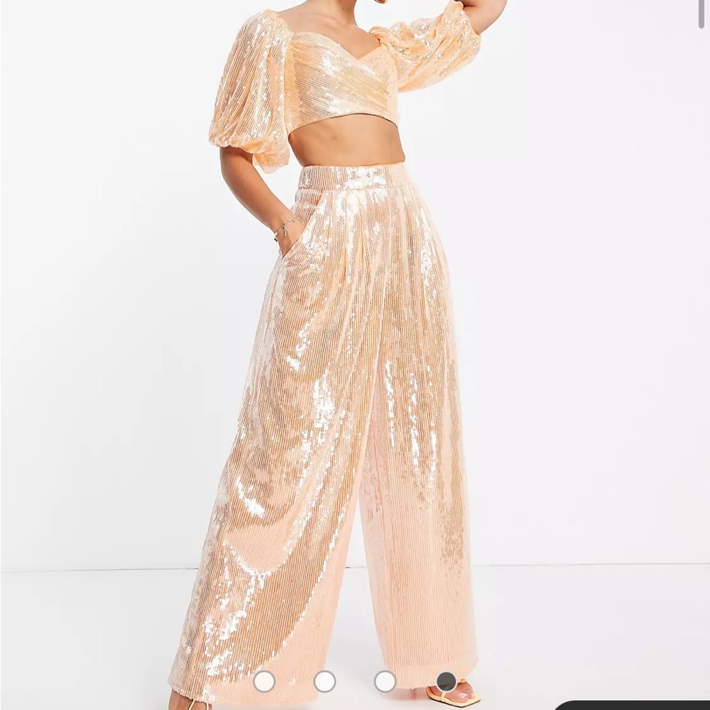ASOS EDITION Orange Sequin Crop Top Pants SET